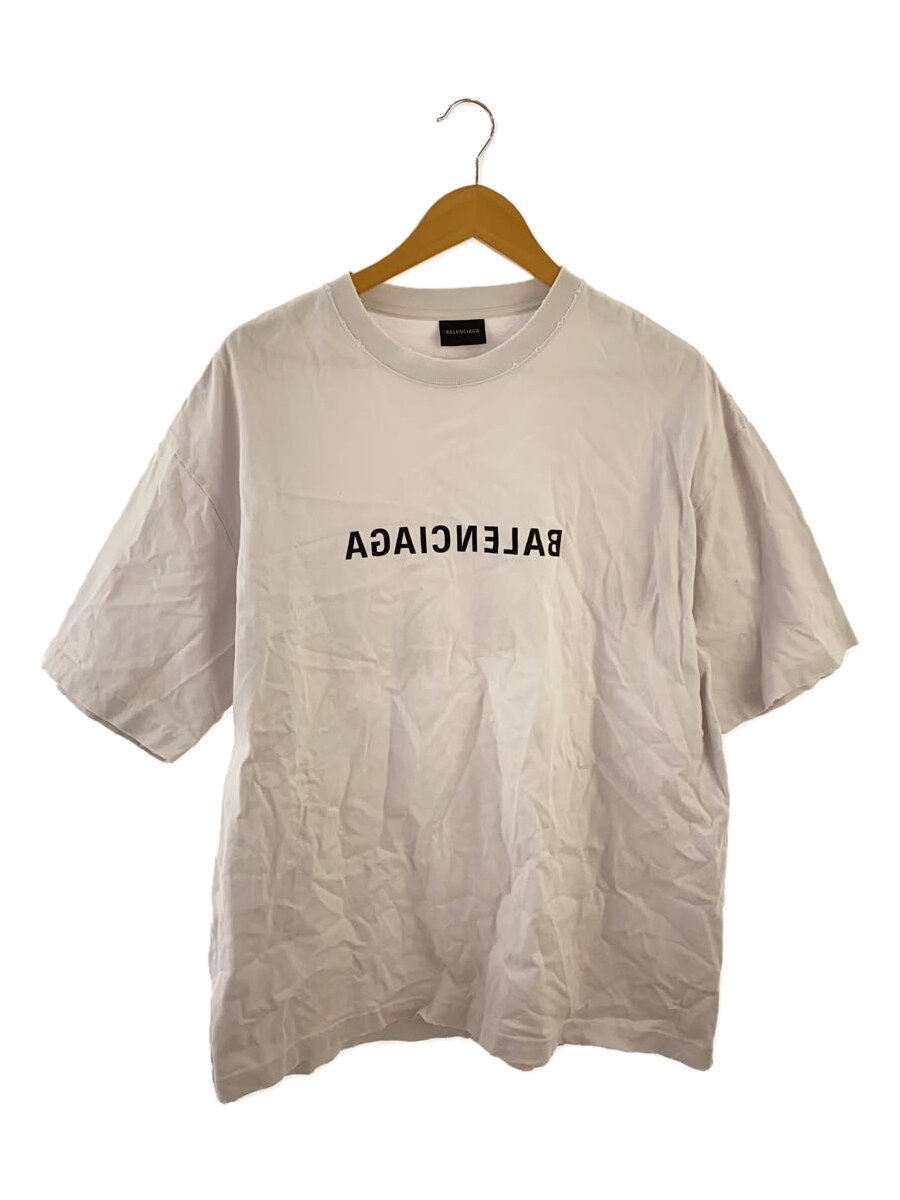 【中古】BALENCIAGA◆Tシャツ/L/コットン/WHT/TNVV/リバースロゴダメージTシャツ/汚れ有【メンズウェア】