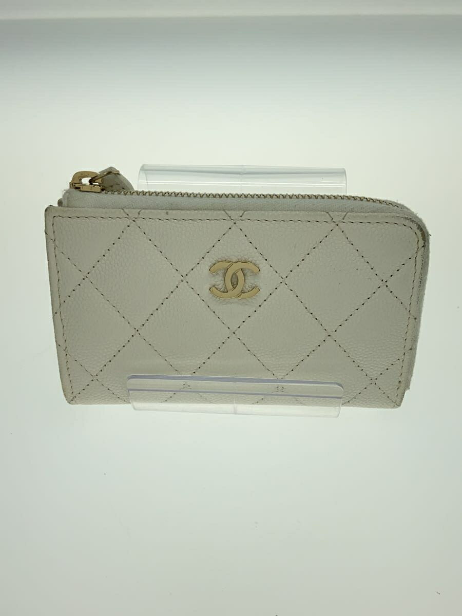 【中古】CHANEL◆マトラッセ/キャビアスキン/コインケース/--/WHT/レディース