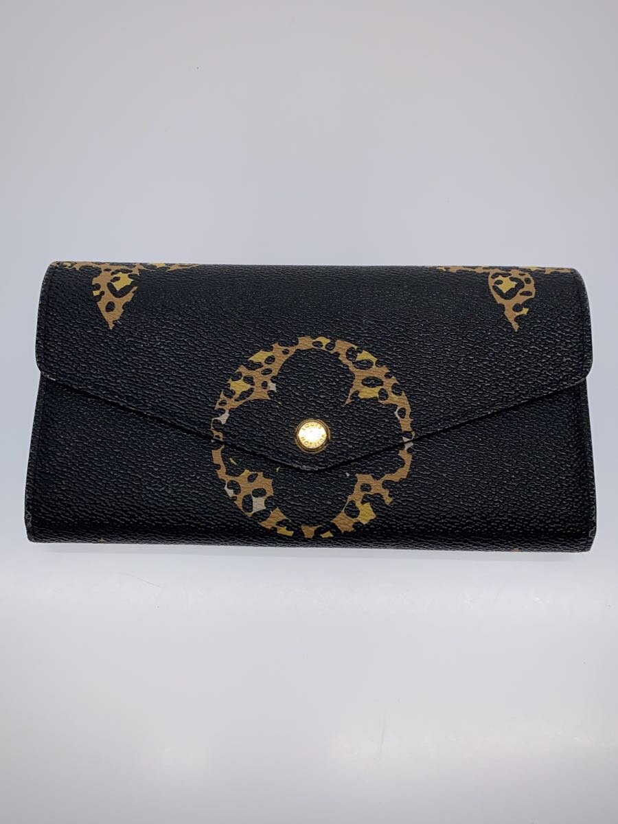 【中古】LOUIS VUITTON◆ポルト・フォイユ・サラ_モノグラム・ジャングル_BLK/レザー/BLK/無地/レディース【服飾雑貨他】
