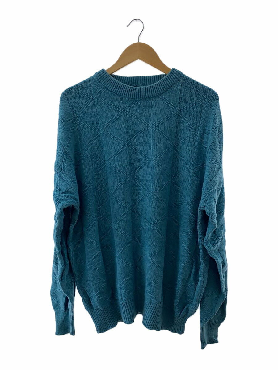 【中古】Van Heusen◆ニット・セーター(薄手)/L/コットン/BLU/無地/90s【メンズウェア】