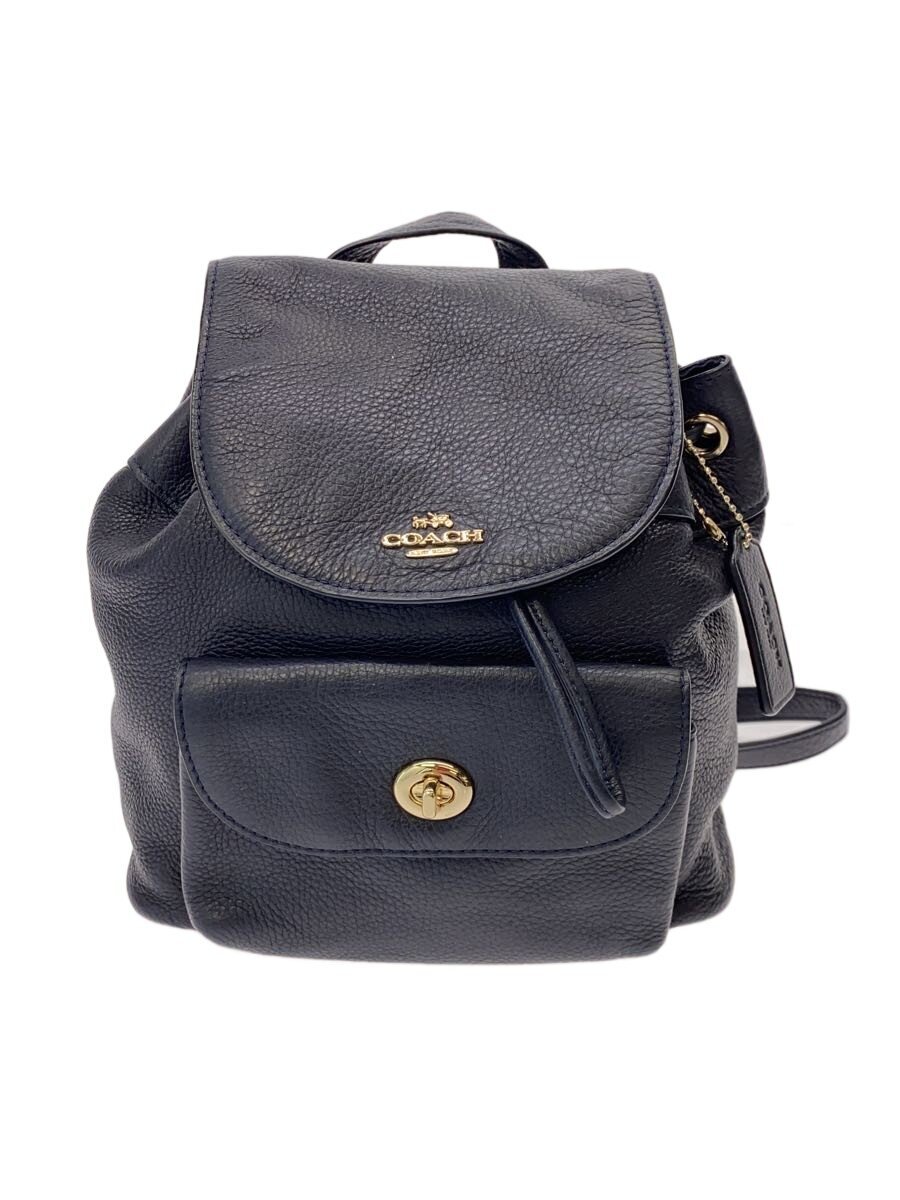 COACH - 【中古】COACH◆リュック_オールレザー/レザー/NVY//【バッグ】