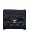 【中古】CHANEL◆3つ折り財布/クラシックスモール フラップウォレット/レザー/BLK/レディース/キャビアスキン【服飾雑貨他】
