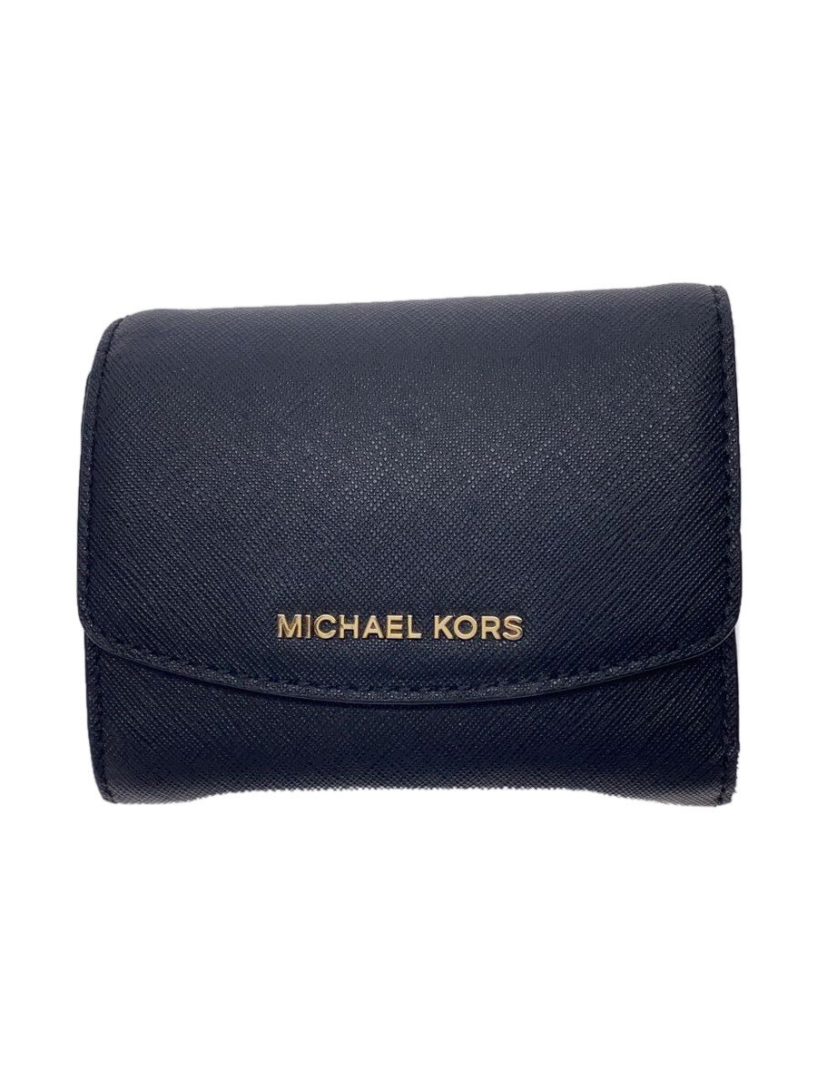 【中古】MICHAEL KORS◆3つ折り財布/レザー/BLK/無地/レディース【服飾雑貨他】