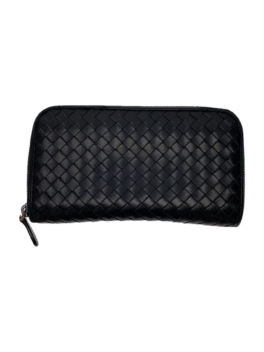 【中古】BOTTEGA VENETA◆イントレチャート/ラウンドジップ/長財布/レザー/BLK/メンズ【服飾雑貨他】