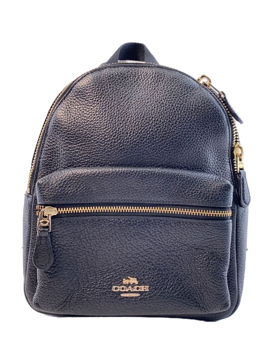 【中古】COACH◆ミニチャーリー_ブラック/レザー/BLK/無地【バッグ】