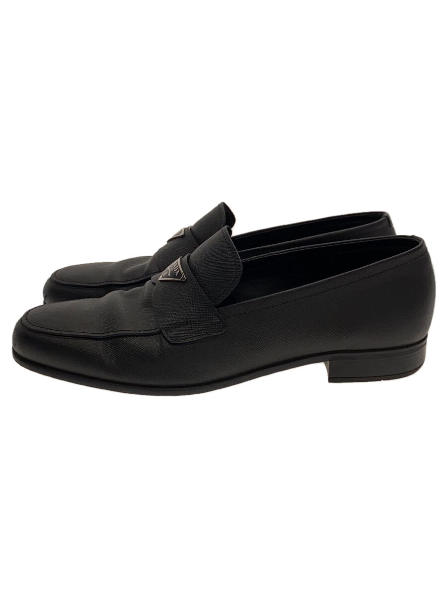 【中古】PRADA◆三角プレート/サフィアーノ/ローファー/UK8.5/BLK/レザー【シューズ】