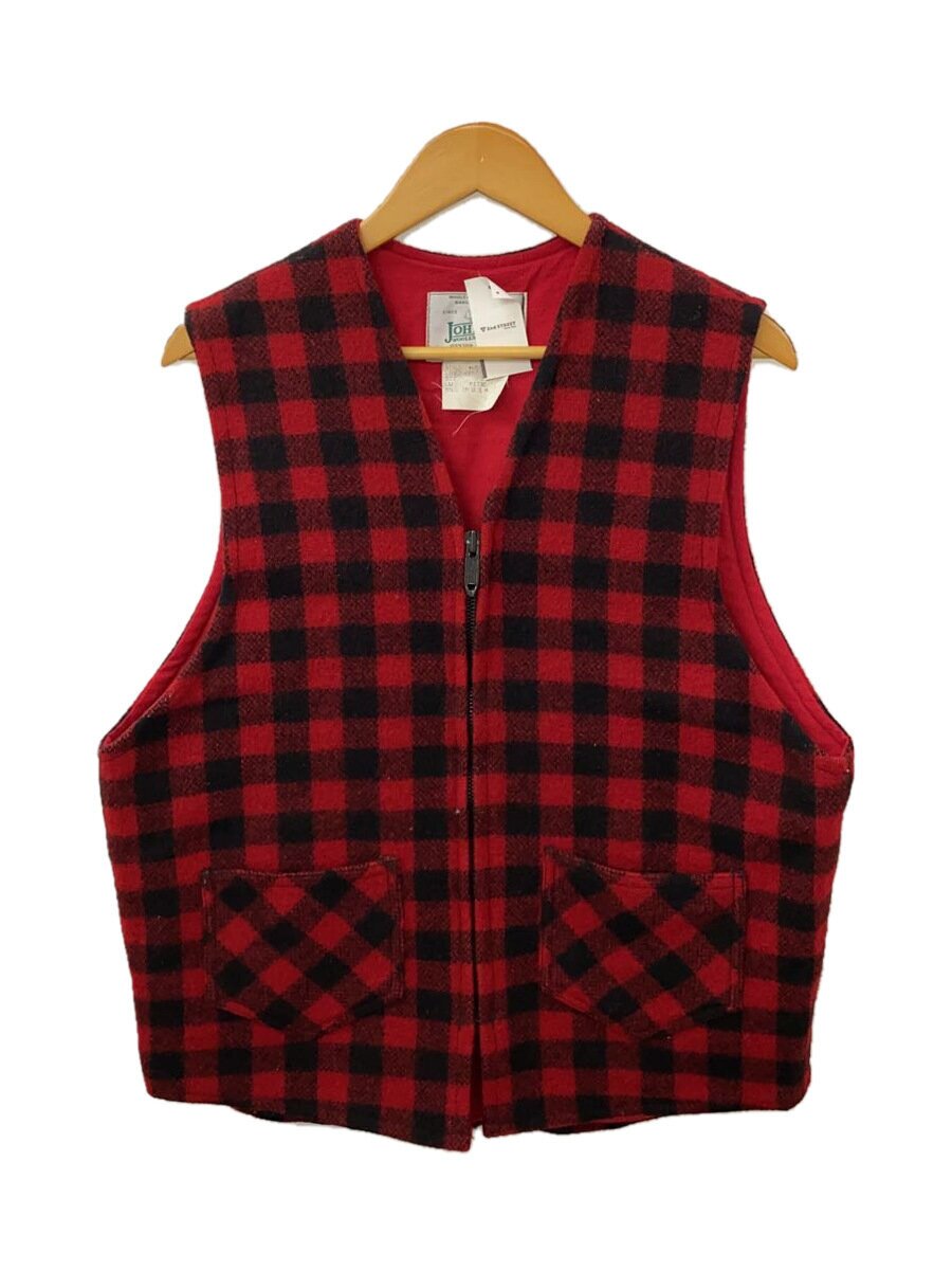 Rakuten - 【中古】Johnson◆ベスト/M/ウール/RED/チェック/#V50/【メンズウェア】