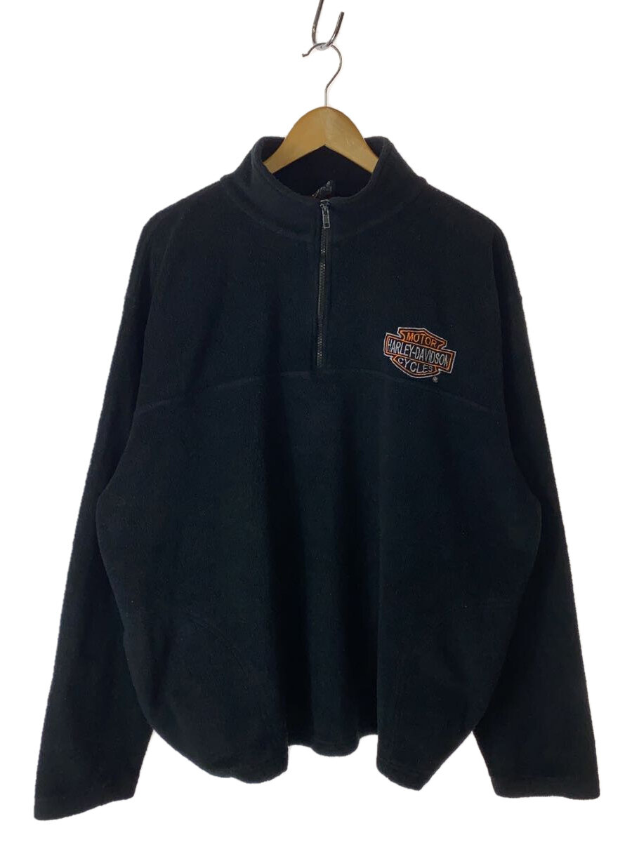 【中古】HARLEY DAVIDSON◆90s/MADE IN USA/ハーフジップ/フリースジャケット/XL/コットン/BLK/無地【メンズウェア】