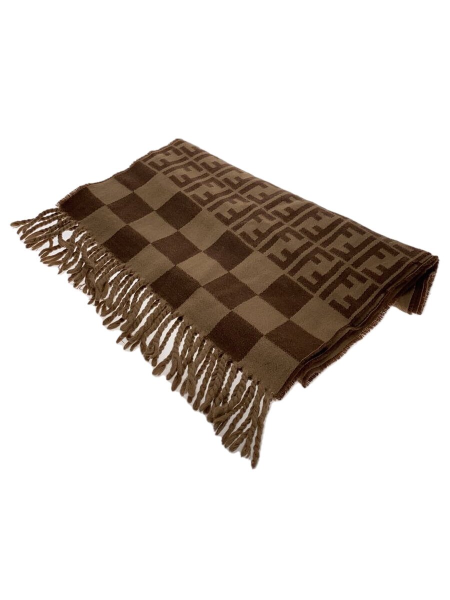 【中古】FENDI◆マフラー/ウール/ブラウン/ストライプ/メンズ【服飾雑貨他】
