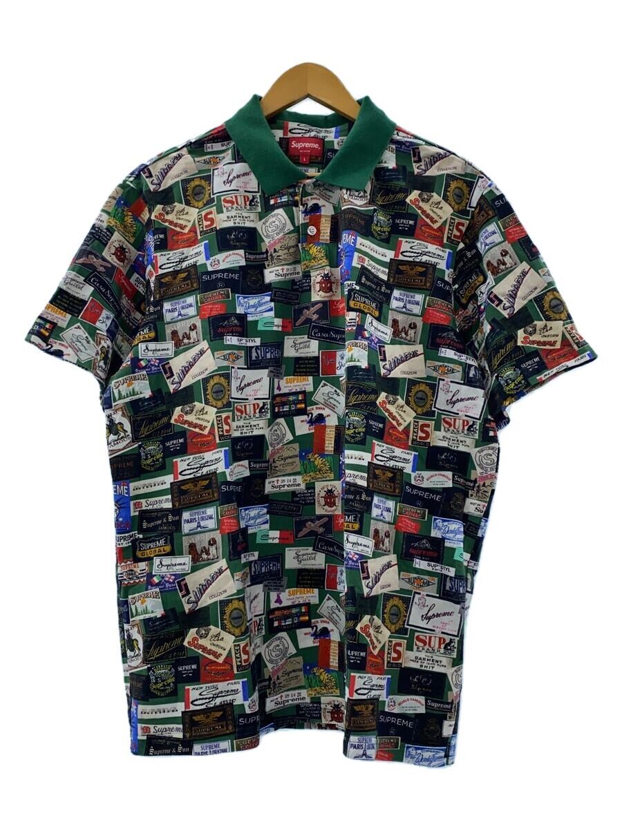 【中古】Supreme◆21SS/LABELS POLO SHIRT/ポロシャツ/L/コットン/グリーン/総柄【メンズウェア】