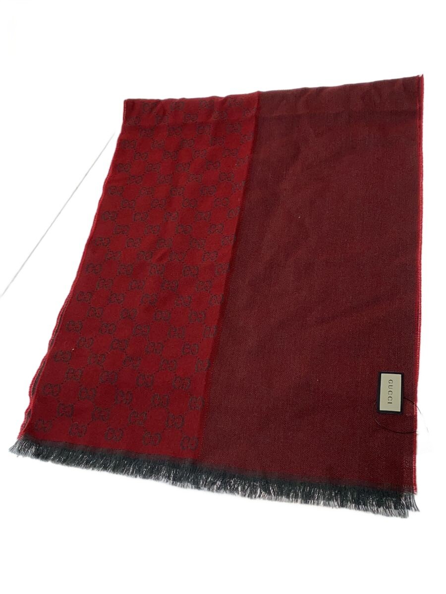 【中古】GUCCI◆マフラー/ウール/RED/総柄/メンズ【服飾雑貨他】
