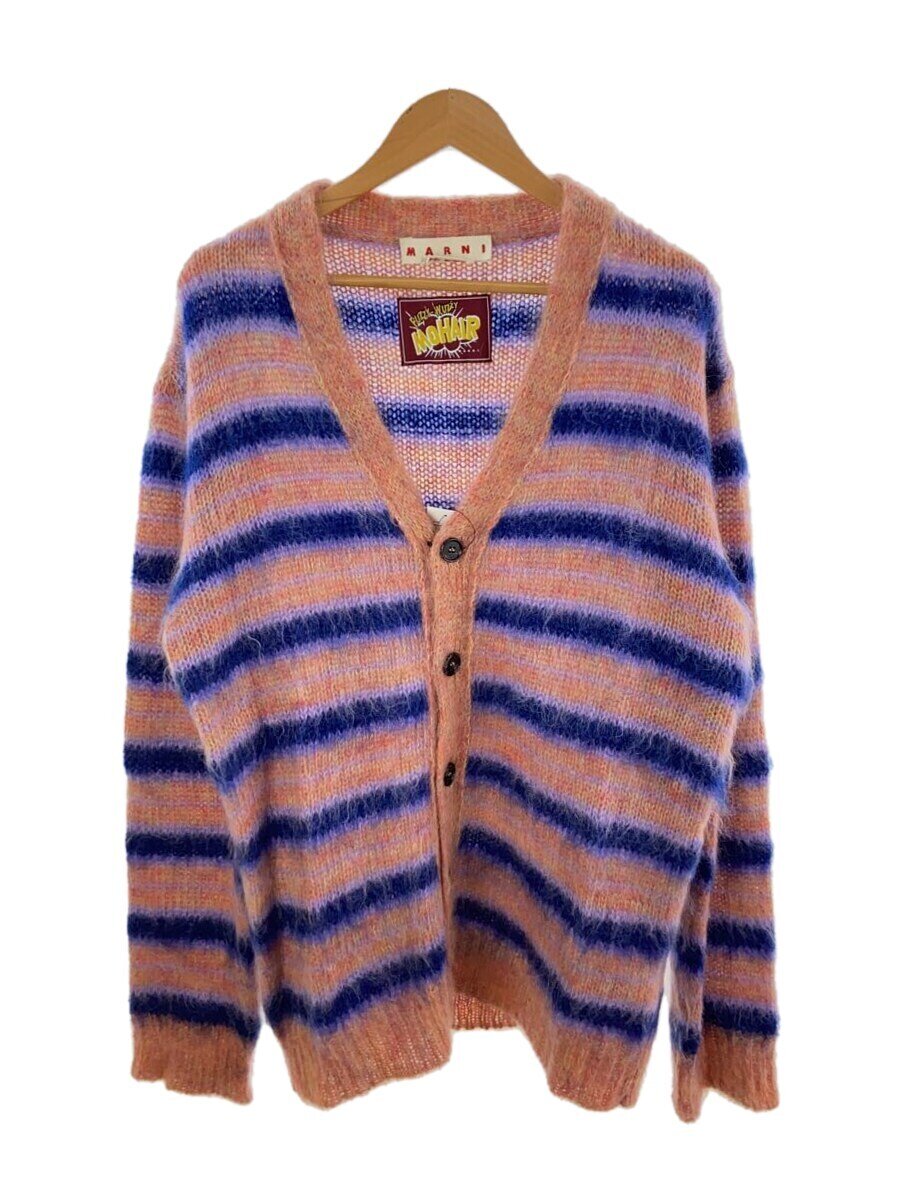 【中古】MARNI◆カーディガン(厚手)/48/モヘア/PNK/ボーダー/CDMG0051Q0【メンズウェア】