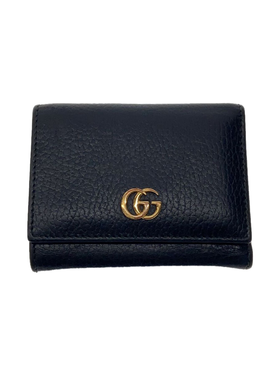 【中古】GUCCI◆3ツ折サイフ_GGマーモント/レザー/BLK/レディース//【服飾雑貨他】