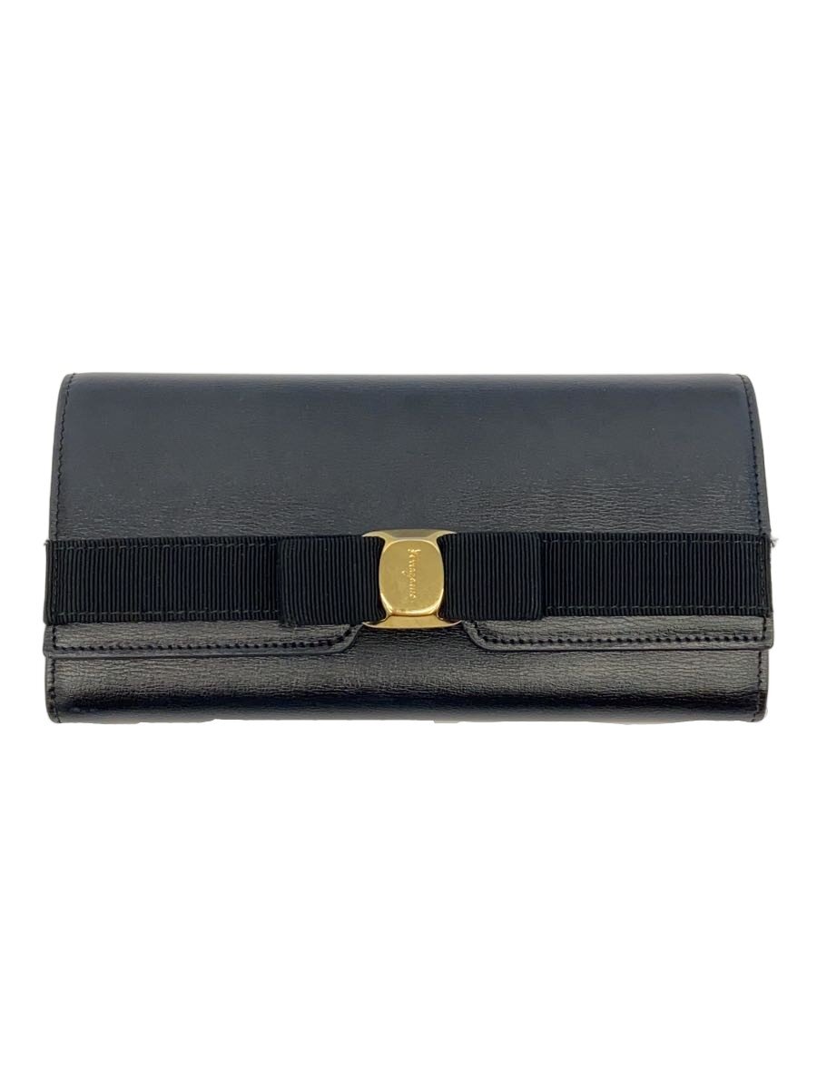 【中古】Salvatore Ferragamo◆長財布/レザー/BLK/無地/レディース【服飾雑貨他】