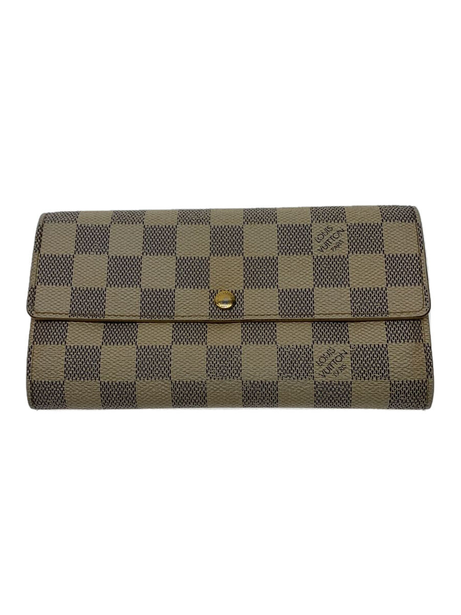 【中古】LOUIS VUITTON◆1)ポルト・フォイユ・サラ_ダミエ・アズール_WHT/PVC/WHT/メンズ【服飾雑貨他】