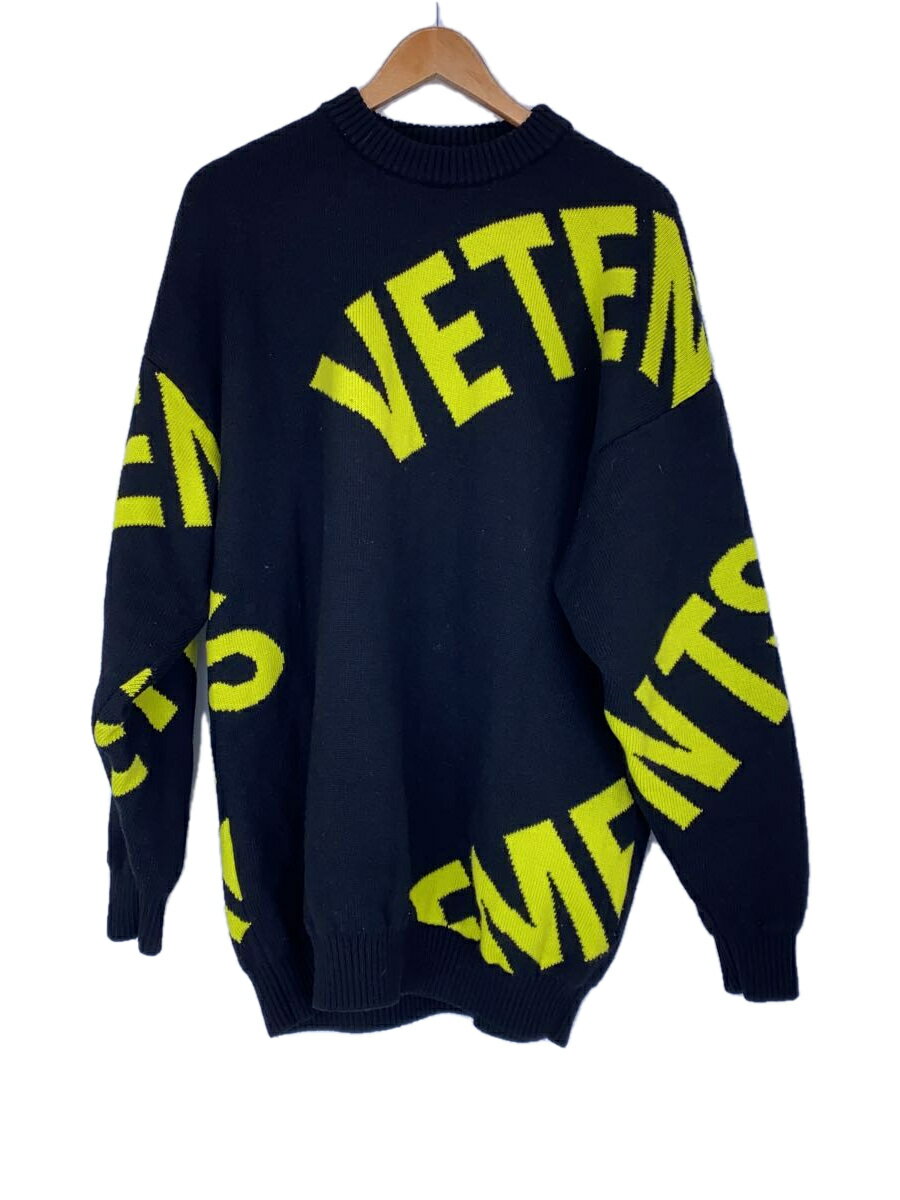 【中古】VETEMENTS◆GIANT LOGO KNITTED SWEATER/セーター(厚手)/S/ウール/ブラック/UA53KN200Y【メンズウェア】