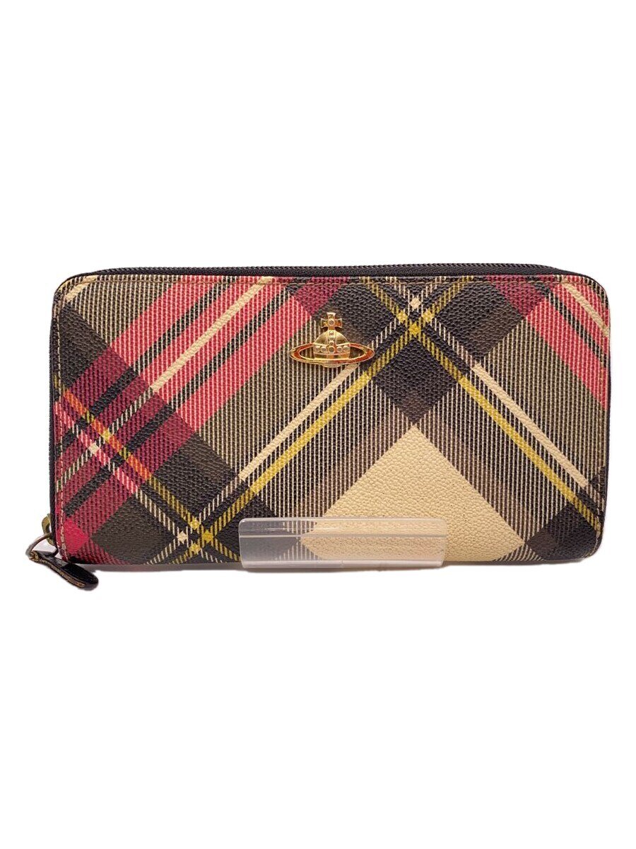 【中古】Vivienne Westwood◆長財布/レザー/マルチカラー/チェック/レディース/全体的に使用感有【服飾雑貨他】