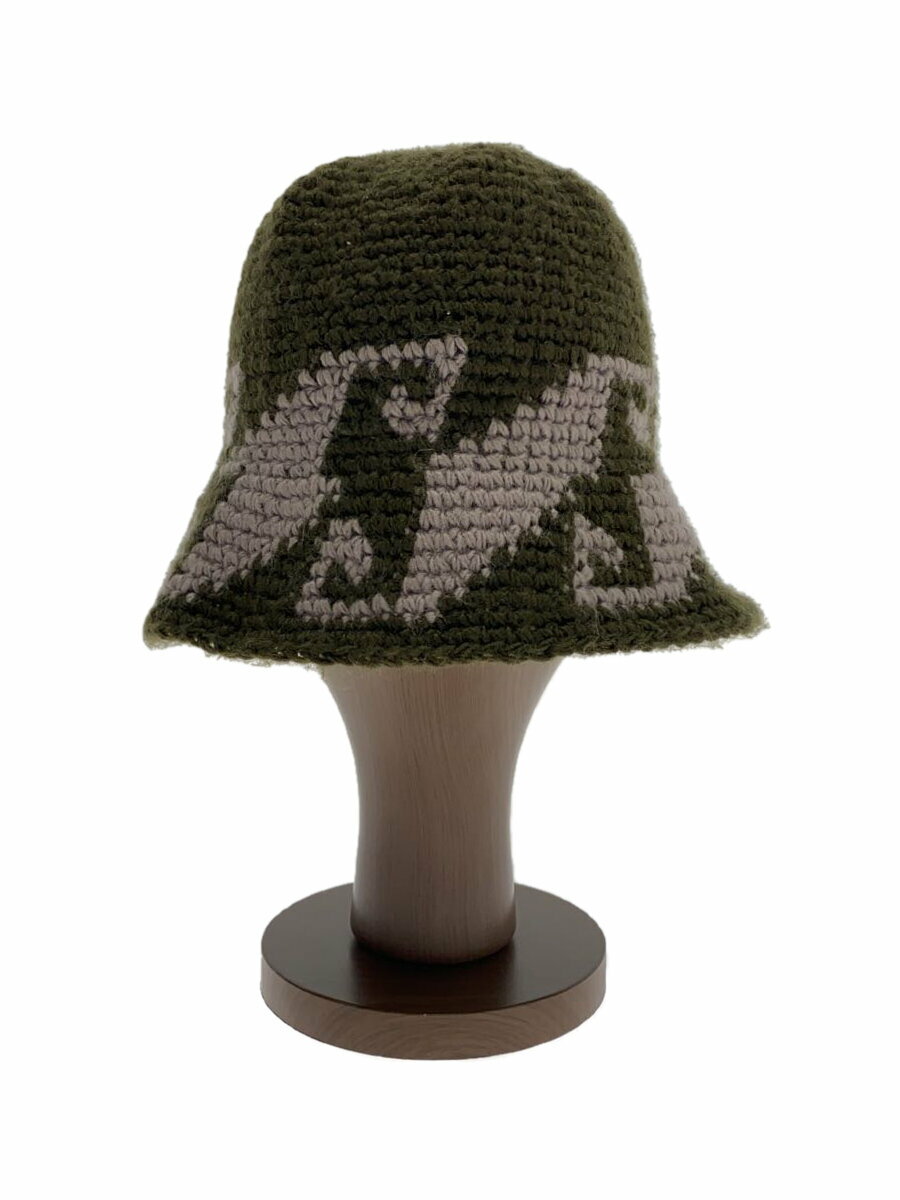 【中古】STUSSY◆WAVES KNIT BUCKET HAT/アクリル/KHK/総柄/メンズ/1321057【服飾雑貨他】