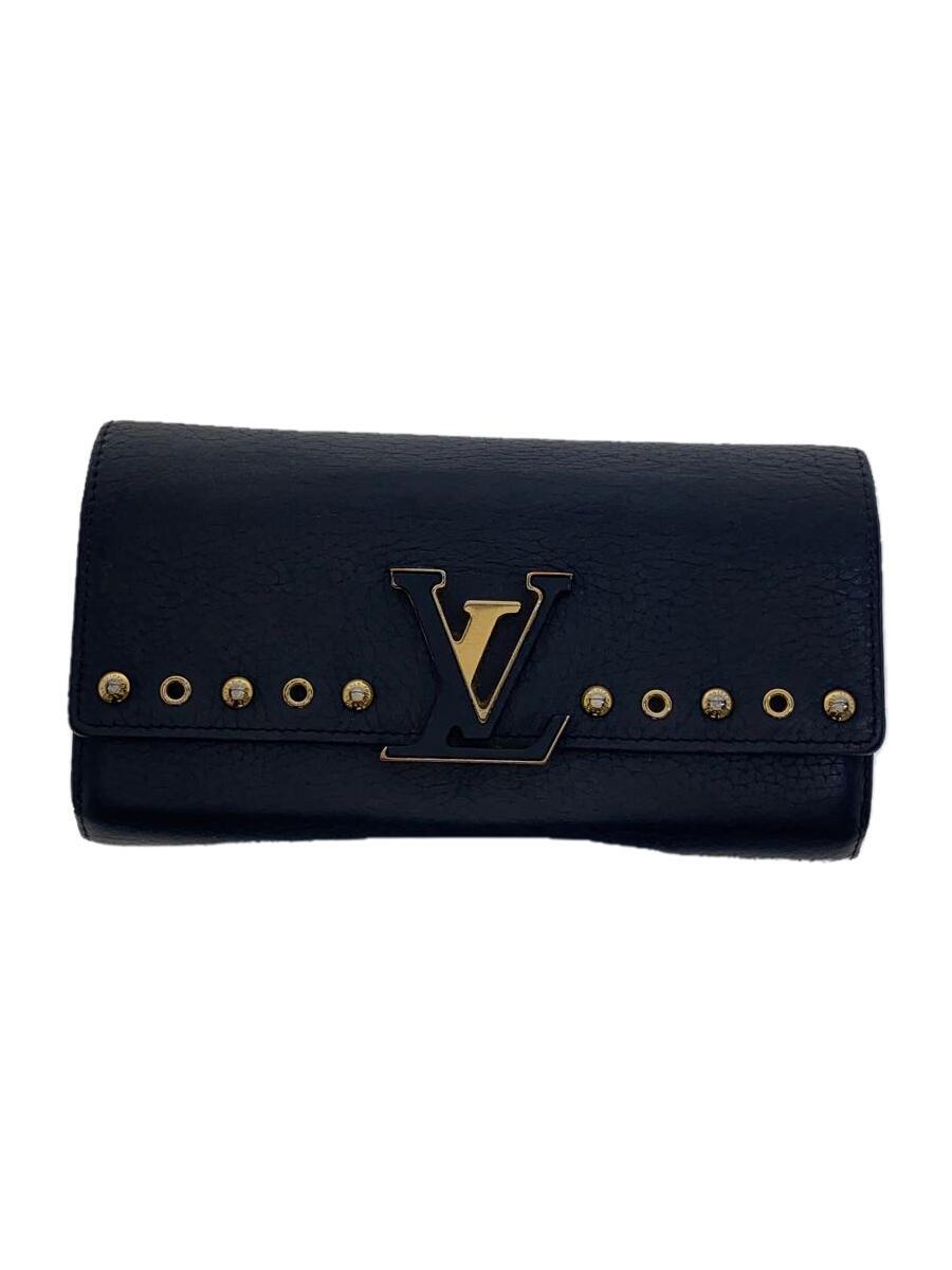 LOUIS VUITTON◆ポルト・フォイユ・カプシーヌ_トリヨン_スタッズ_BLK/牛革/NVY/レディース