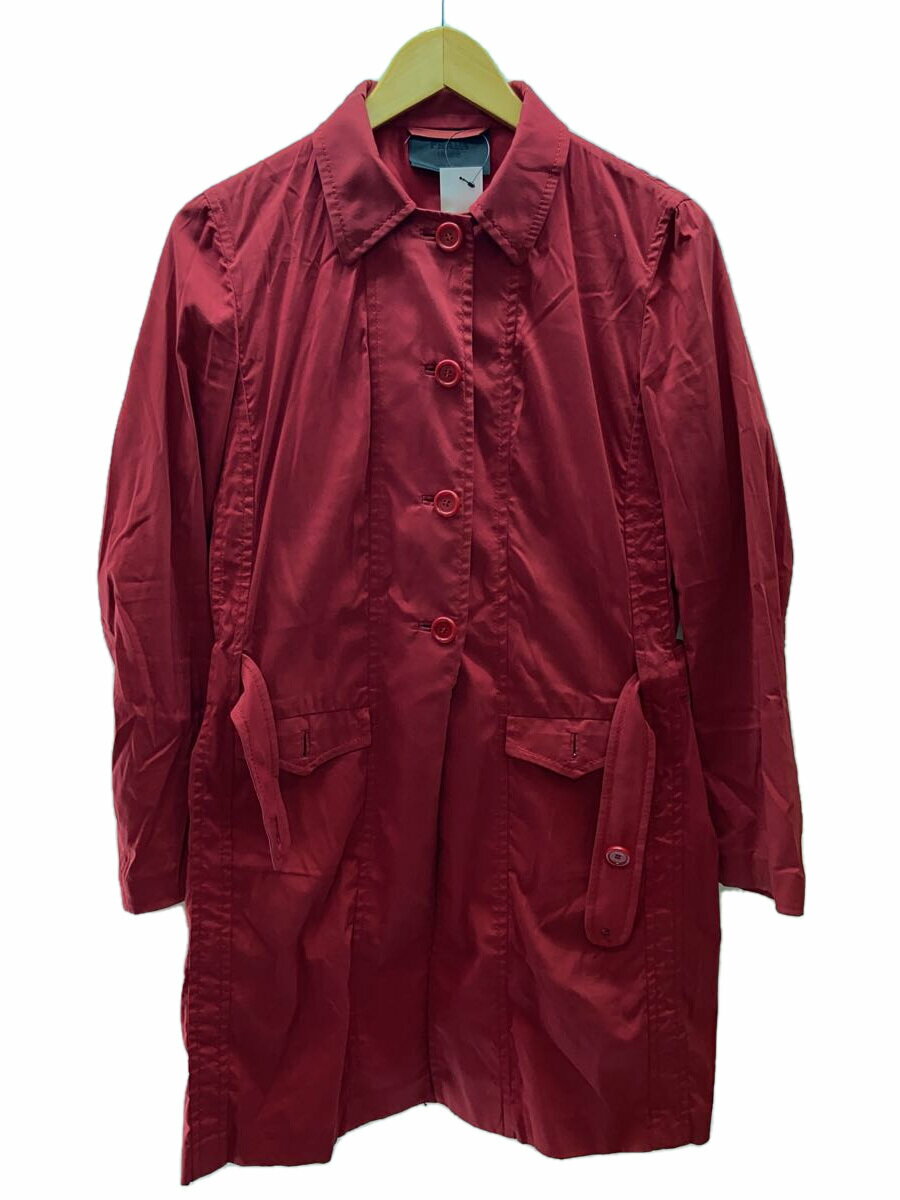 【中古】PRADA◆トレンチコート/42/コットン/RED/無地//【レディースウェア】