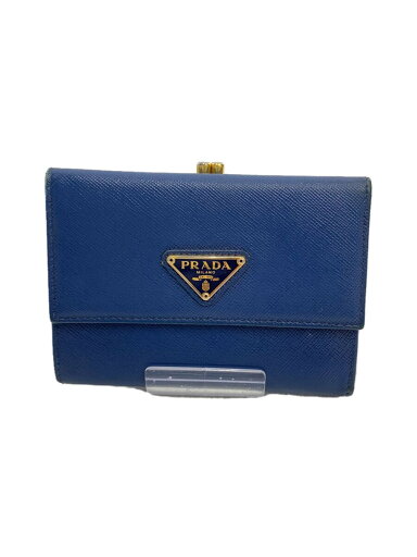 【中古】PRADA◆サフィアーノ/ガマ口/3つ折り財布/レザー/BLU/無地/レディース【服飾雑貨他】 【中古】PRADA◆サフィアーノ/ガマ口/3つ折り財布/レザー/BLU/無地/レディース【服飾雑貨他】