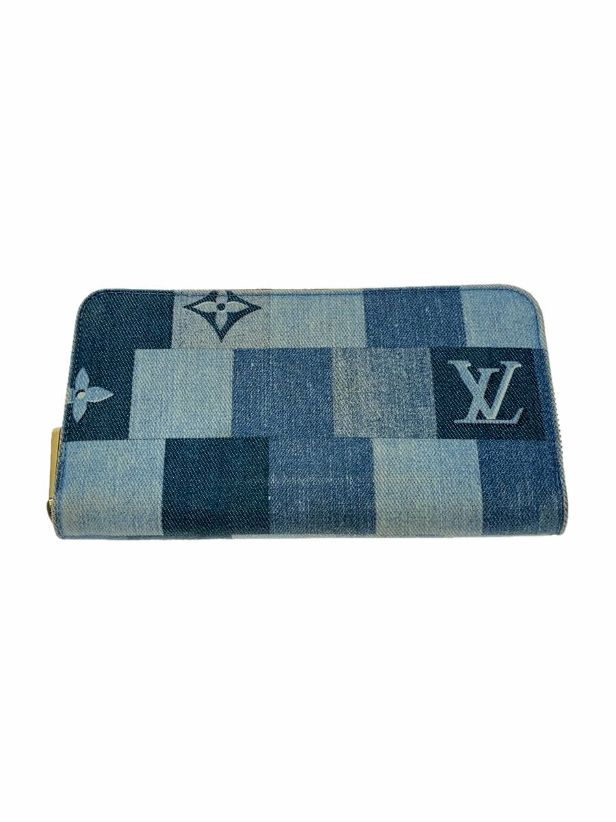 【中古】LOUIS VUITTON◆ジッピー・ウォレット_モノグラム・デニム_スクエアパッチワーク_BLU/デニム/BLU/メンズ【服飾雑貨他】