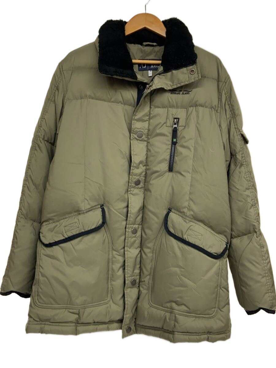【中古】ARMANI JEANS◆ダウンジャケット/S/ナイロン/カーキ/アルマーニジーンズ【メンズウェア】
