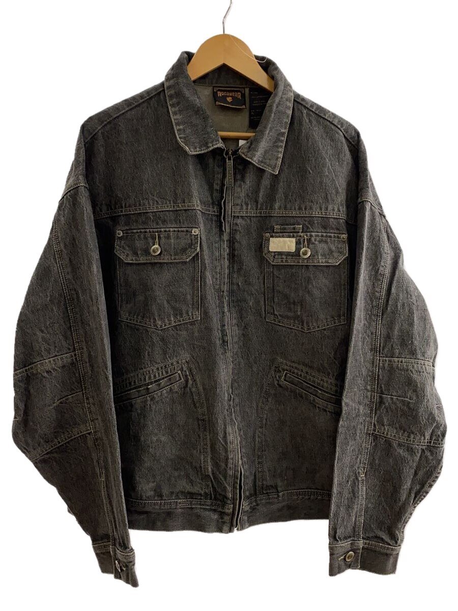 【中古】ROCAWEAR◆ジップアップデニムジャケット/Gジャン/XL/デニム/BLK【メンズウェア】