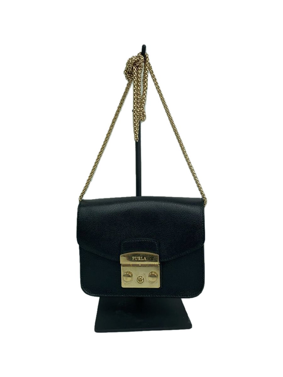 【中古】FURLA◆ショルダーバッグ/レザー/BLK/無地/G6400【バッグ】