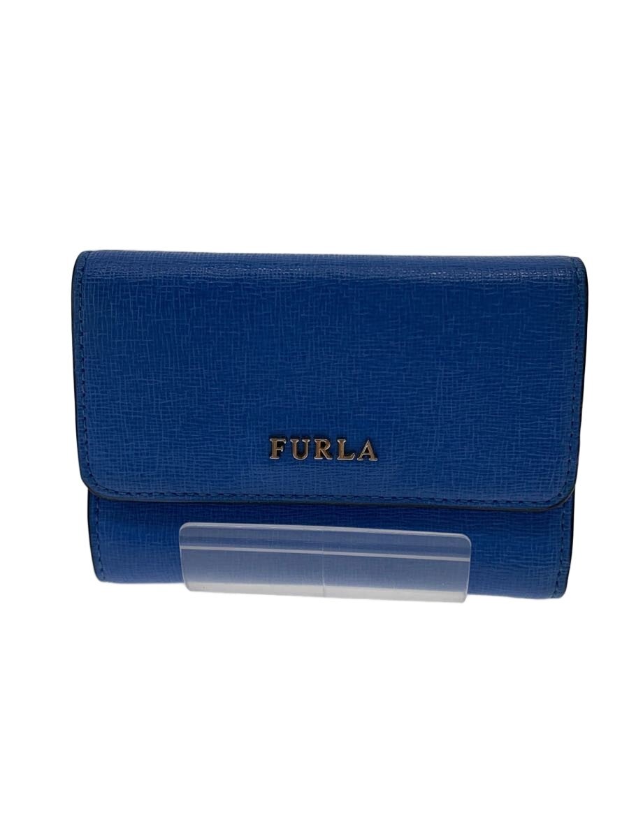 【中古】FURLA◆3つ折り財布/レザー/BLU/無地/レディース【服飾雑貨他】