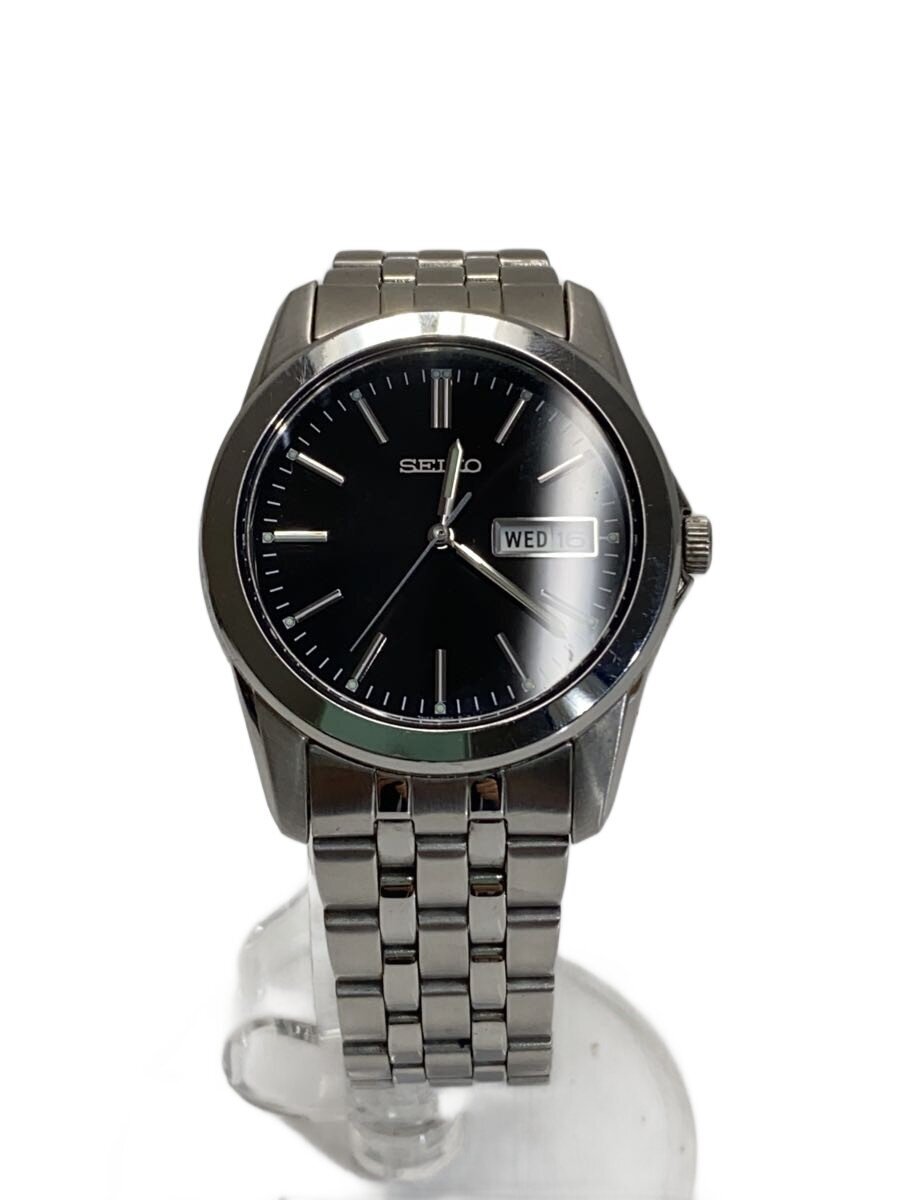 【中古】SEIKO◆クォーツ腕時計/アナログ/ステンレス/BLK/SLV/SS/7N43-0AM0//【服飾雑貨他】