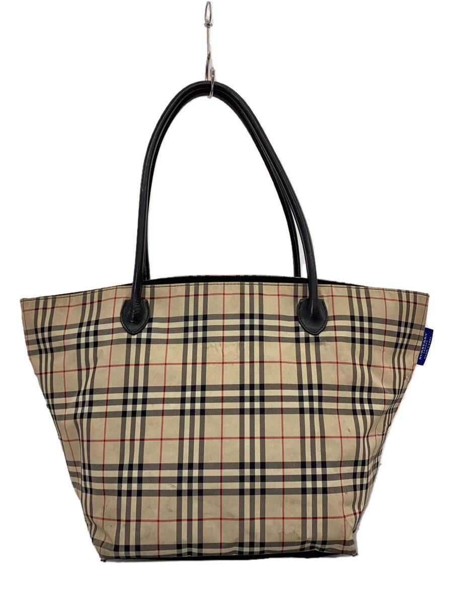 【中古】BURBERRY BLUE LABEL◆トートバッグ/キャンバス/BEG/チェック/状態考慮【バッグ】