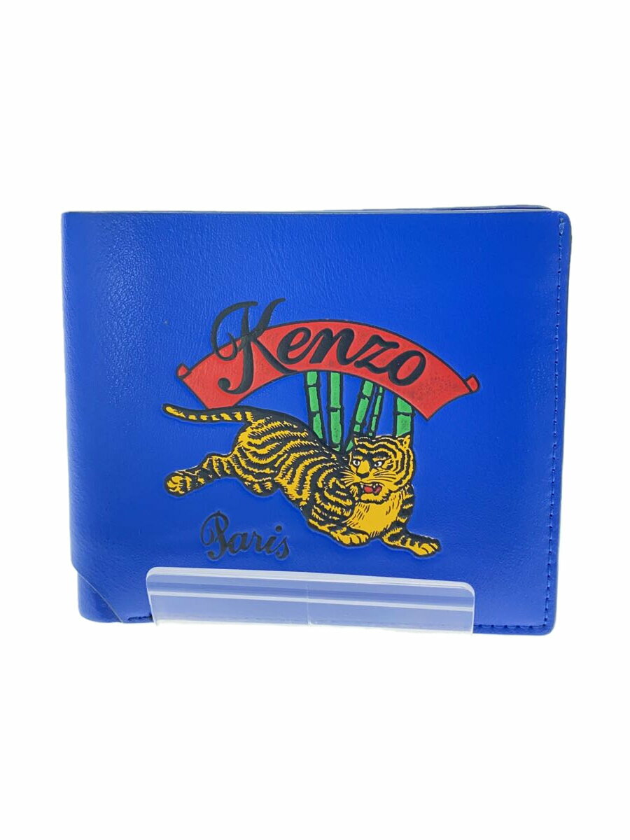 【中古】KENZO◆2つ折り財布/レザー/BLU/メンズ【服飾雑貨他】