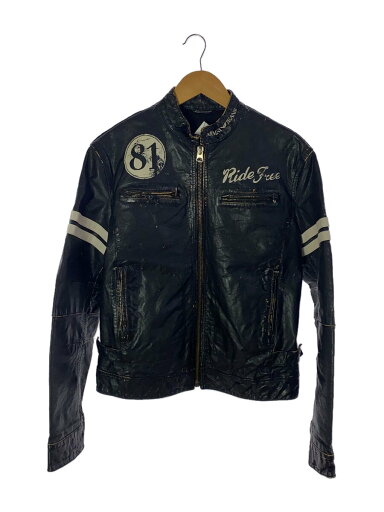 【中古】ARMANI JEANS◆シングルライダースジャケット/S/レザー/BLK/B37QF//【メンズウェア】 【中古】ARMANI JEANS◆シングルライダースジャケット/S/レザー/BLK/B37QF//【メンズウェア】