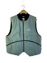 【中古】STUSSY◆22AW/WASHED CANVAS VEST//L/コットン/BLU/無地【メンズウェア】
