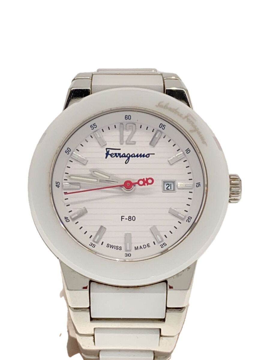 【中古】Salvatore Ferragamo◆クォーツ腕時計/アナログ/ステンレス/WHT/SLV/SS/F53【服飾雑貨他】