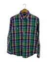 【中古】RALPH LAUREN◆エルボーパッチ/長袖シャツ/S/コットン/GRN/チェック【メンズウェア】