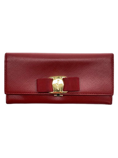 【中古】Salvatore Ferragamo◆長財布/レザー/RED/無地/レディース/ヴァラリボン【服飾雑貨他】 【中古】Salvatore Ferragamo◆長財布/レザー/RED/無地/レディース/ヴァラリボン【服飾雑貨他】