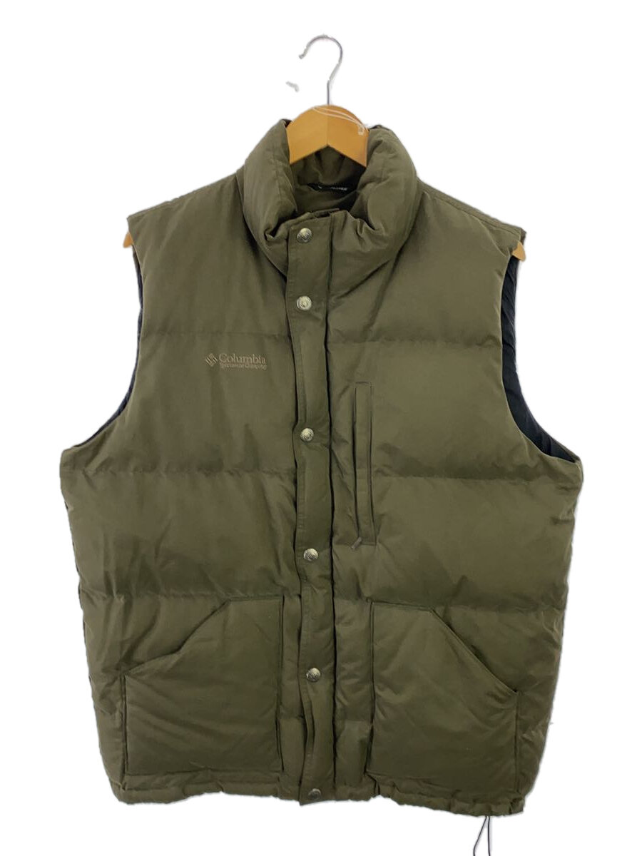 【中古】Columbia◆ドローコード/スナップボタン/ダウンベスト/L/ポリエステル/KHK/無地/PM1043【メンズウェア】