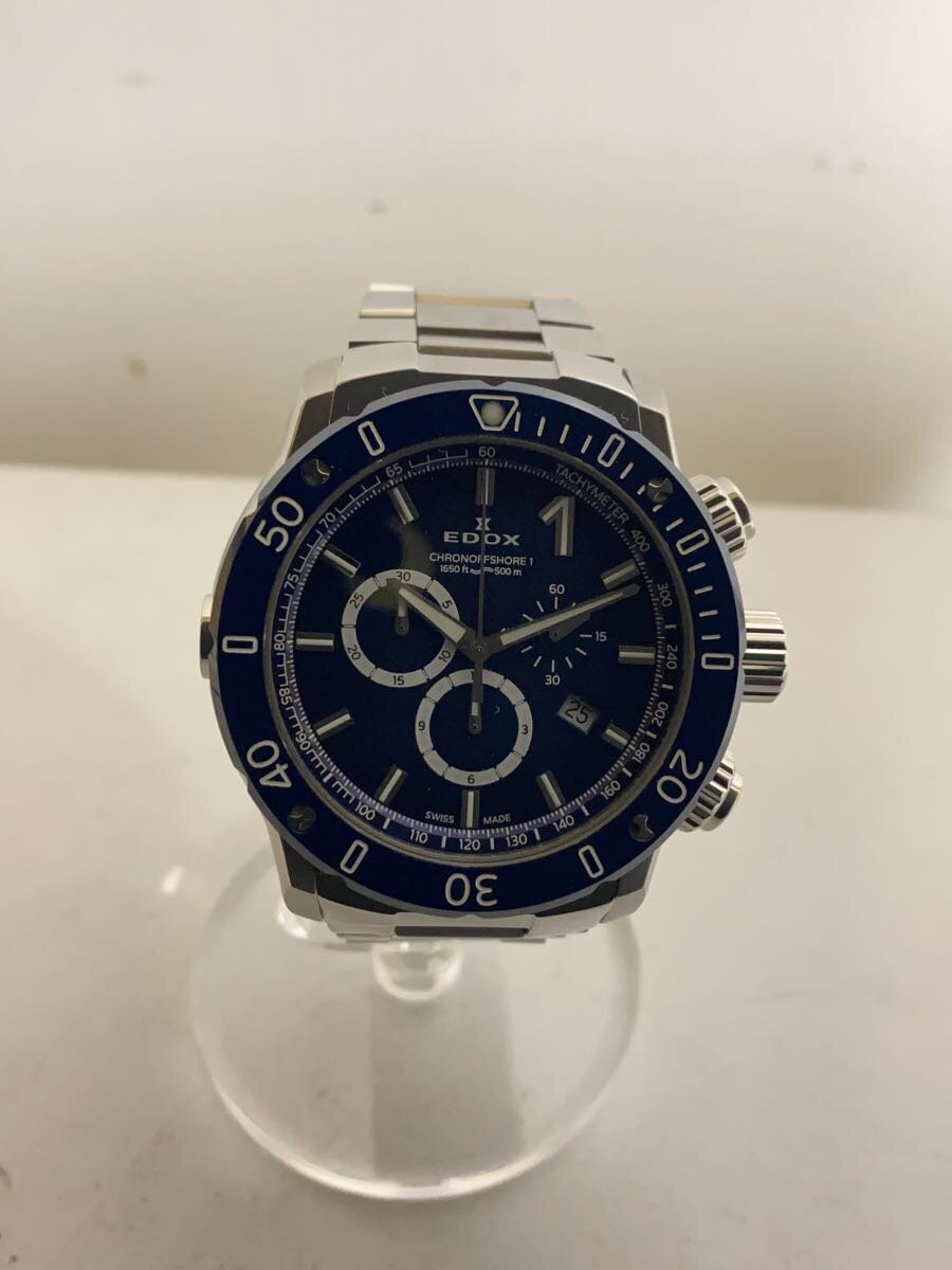 【中古】EDOX◆クォーツ腕時計/アナログ/BLU/SLV【服飾雑貨他】