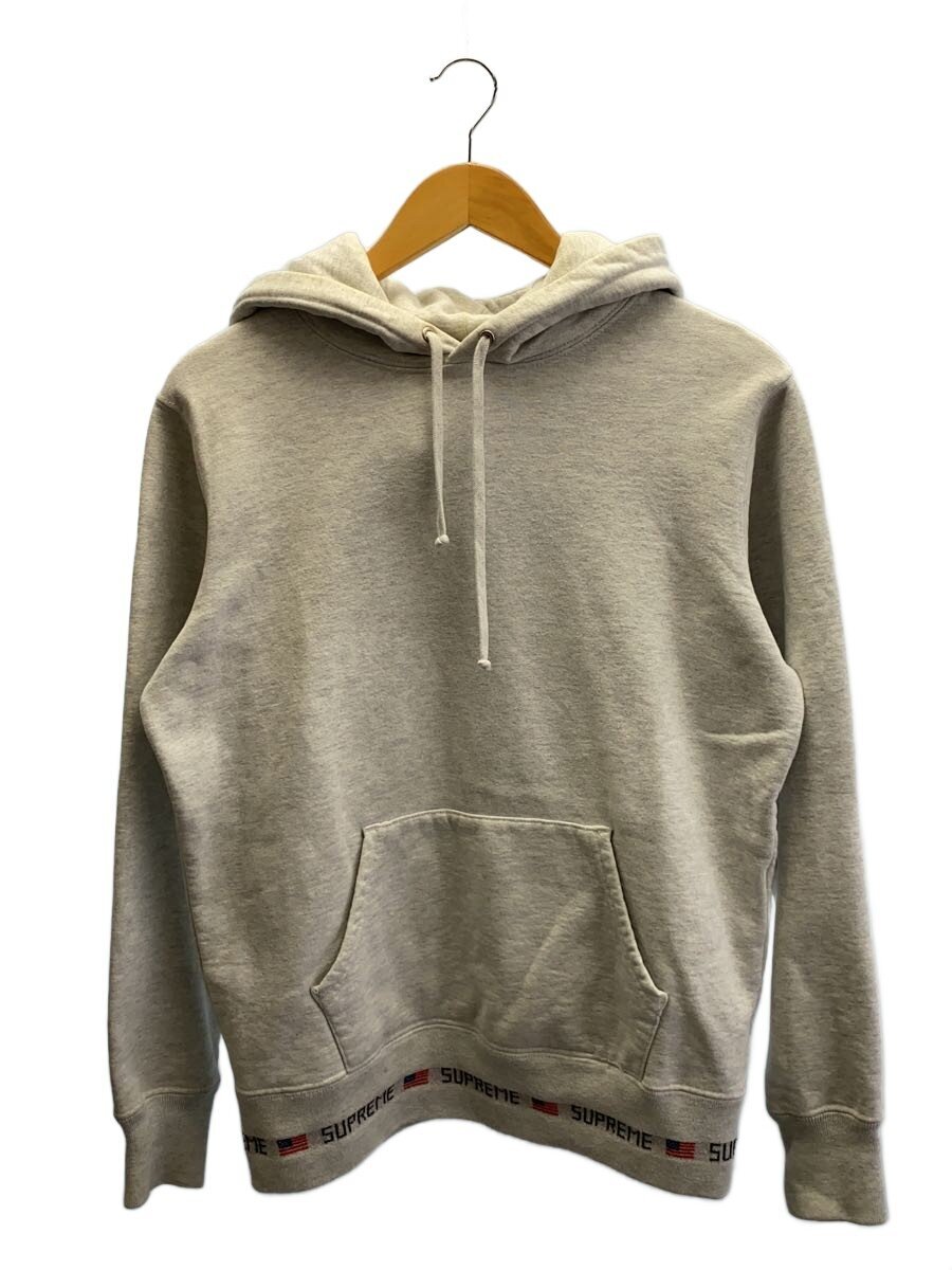 【中古】Supreme◆パーカー/S/コットン/GRY/無地/LOGO RIB HOODED SWEATSHIRT【メンズウェア】