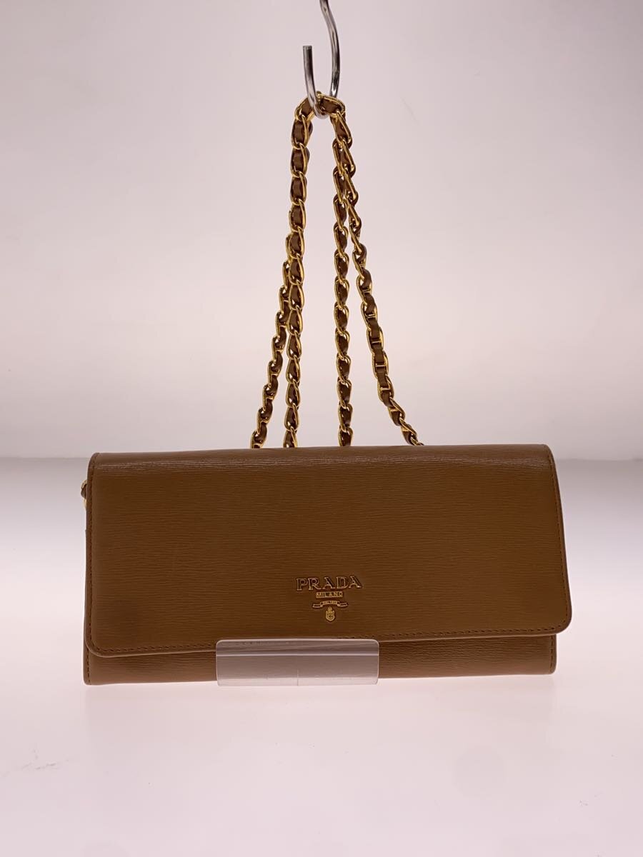 【中古】PRADA◆長財布/レザー/BEG/無地/レディース【服飾雑貨他】