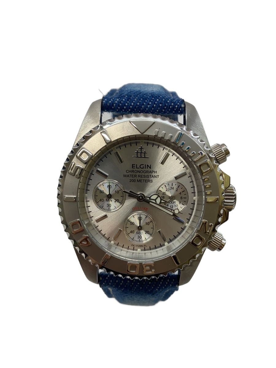 【中古】ELGIN◆クォーツ腕時計/アナログ/SLV/BLU/FK-1120N-FL【服飾雑貨他】