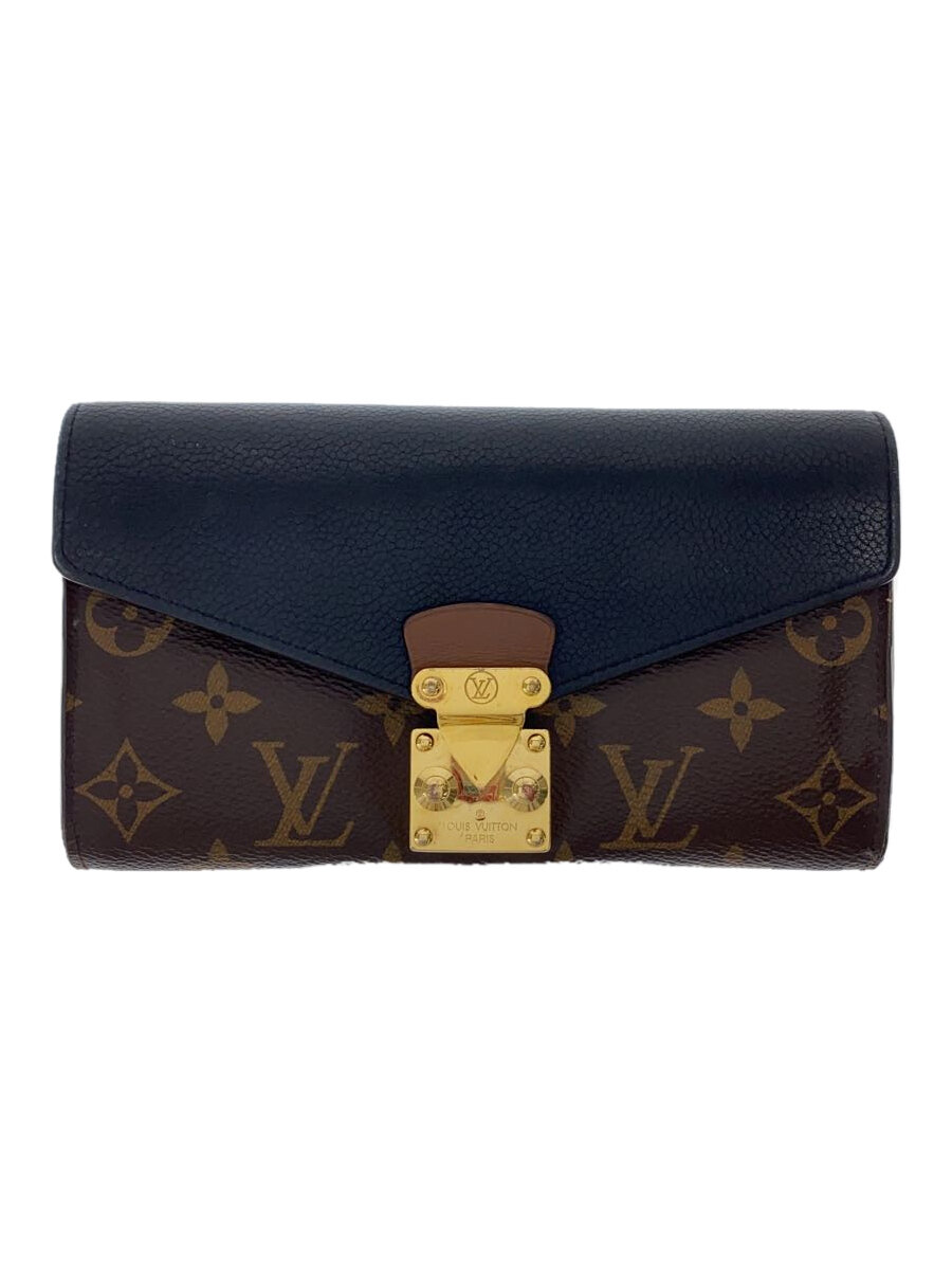【中古】LOUIS VUITTON◆ポルト・フォイユ・パラス_トリヨン_モノグラム・キャンバス_BLK/PVC/BRW/メンズ【服飾雑貨他】