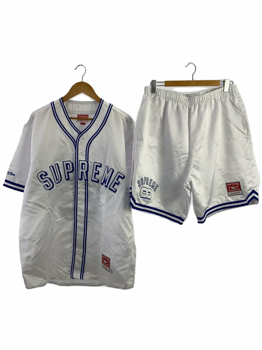 【中古】Supreme◆サテンシャツ/ショーツ/セットアップ/L/ポリエステル/WHT/プリント【メンズウェア】