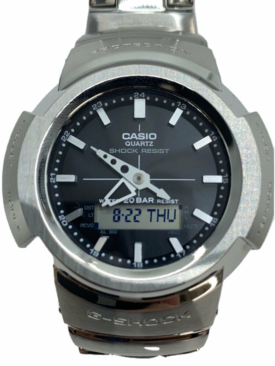 【中古】CASIO◆ソーラー腕時計_G-SHOCK/デジアナ/ステンレス/BLK/SLV【服飾雑貨他】