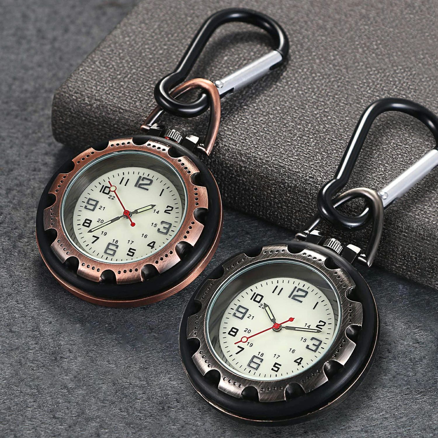 即納 懐中時計 キーホルダー時計 ナースウォッチ 合金 夜光 1ATM防水 丸型 アナログ カラビナ 男女兼用 メンズ レディース