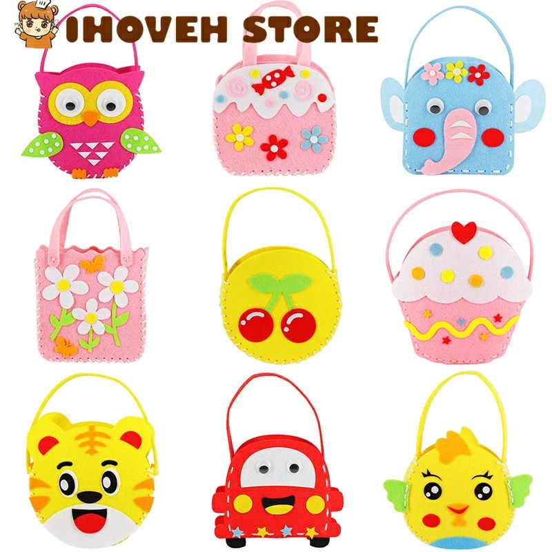 手作り バッグ 手芸キット 工作キット 9点セット おもちゃ かわいい ハンドバッグ フェルト 不織布 ガ..