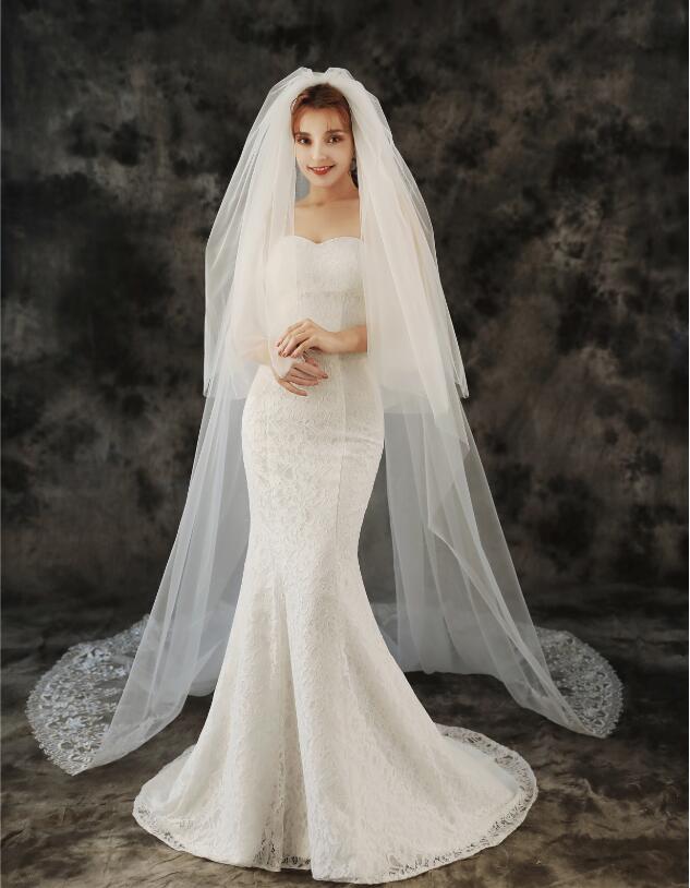3*3mロングベール　レース刺繍ベール　フェイスベール コームあり　結婚式フォマールベール　ウエディングベール　森ガール系ベール　撮影
