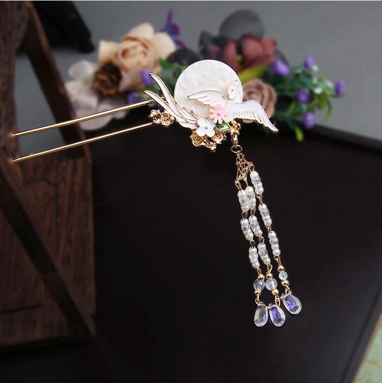 中華風かんざし アアクセサリー　鳩 花付き髪飾り　中国風古代宮廷王女皇后用　唐装漢服グッズ道具　中..